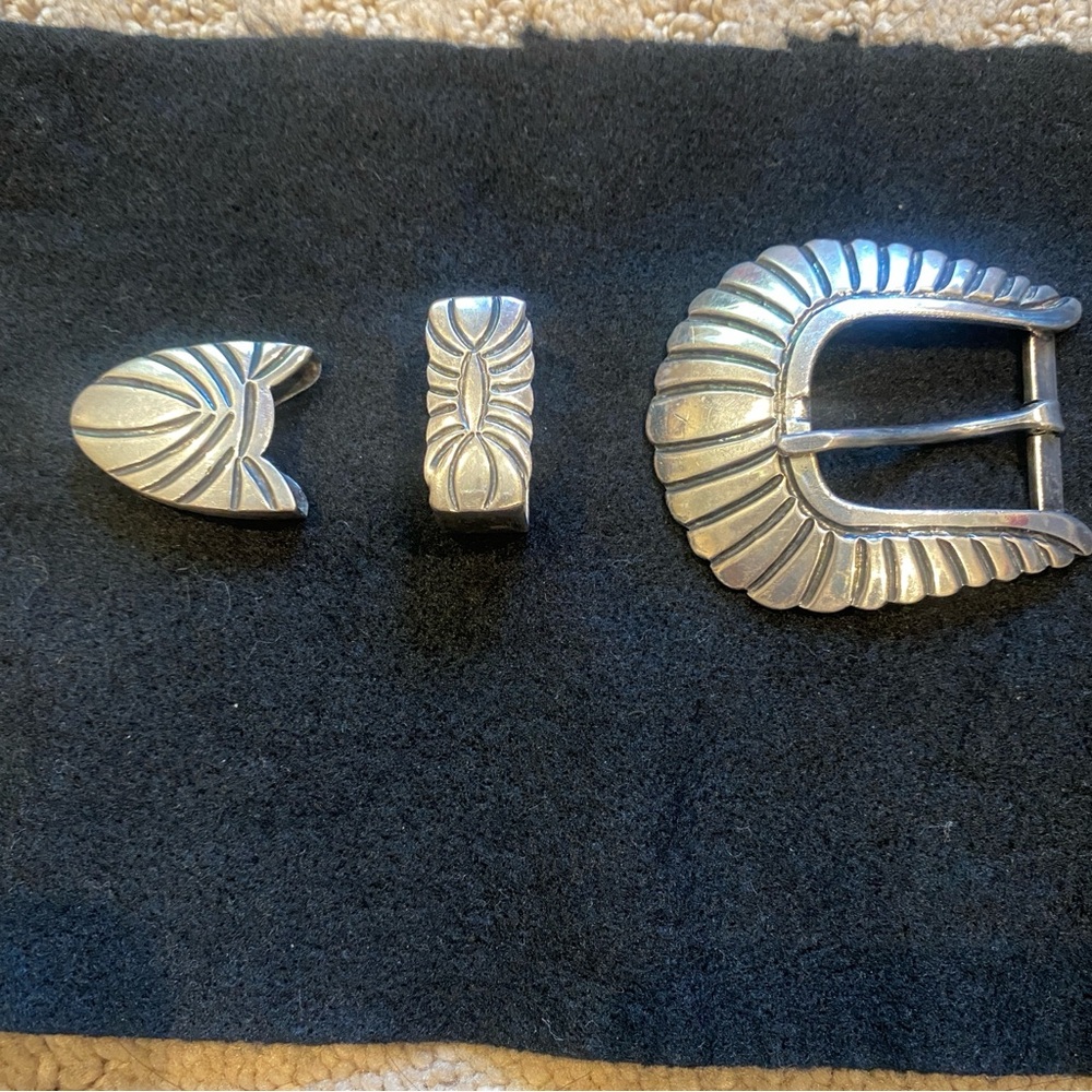 Set, Sterling Silver Western Buckle Sun Burst Vintage